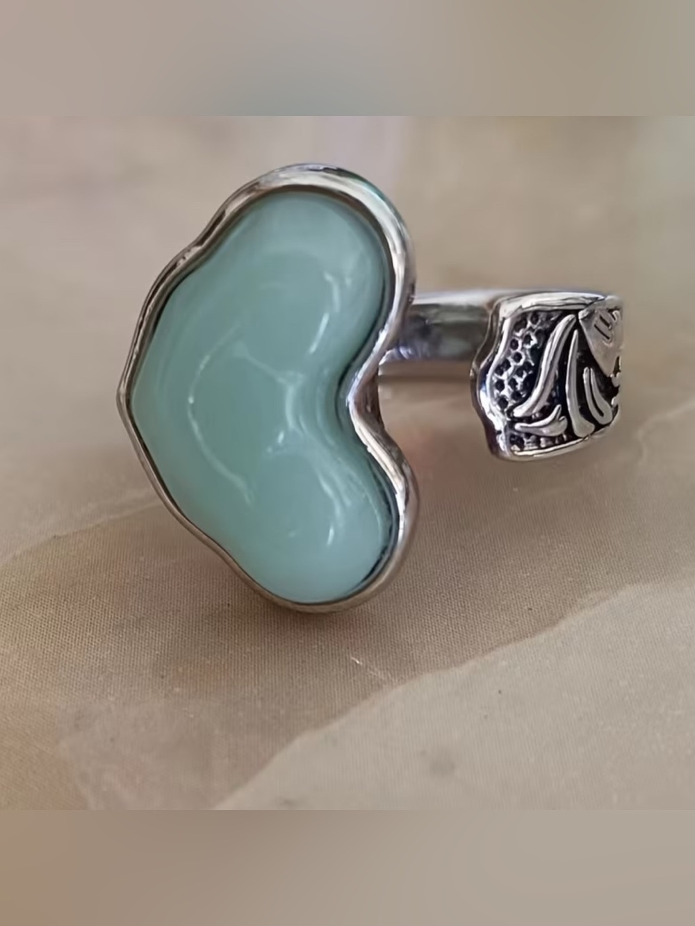 Free People Silver Ring with Mint Green Heart Stone